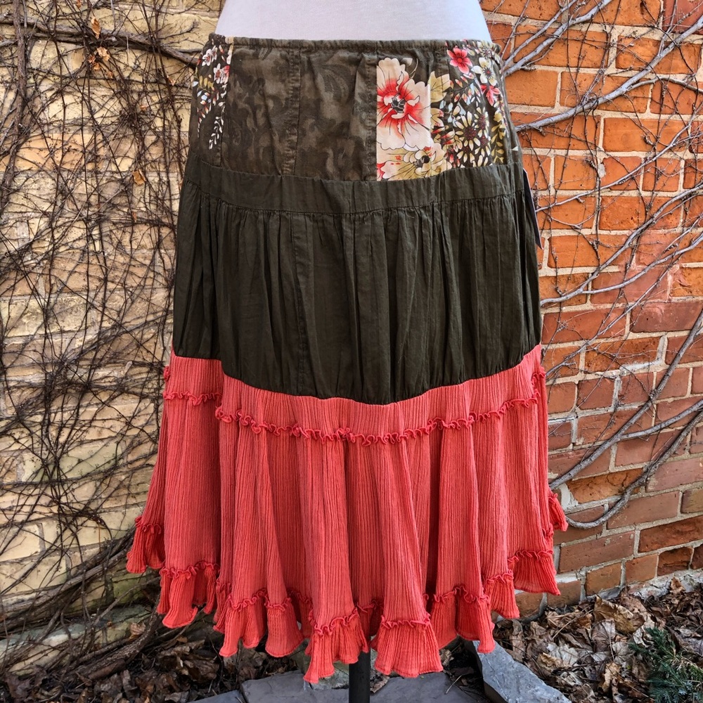 Peasant Tiered Skirt EMBODY Upcycled Orange Green
